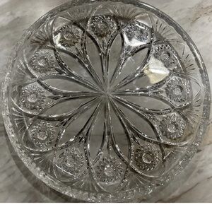 vintage Irena 24% lead crystal serving platter made in Poland cut glass heavy